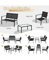 Sugift 4 Pieces Patio Furniture Set Sofa Coffee Table Steel Frame Garden
