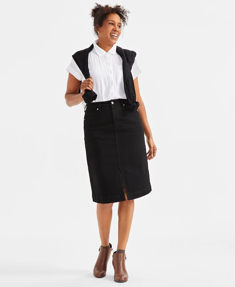 Style & Co Women's Denim Midi Skirt, Exclusively at Macy's