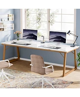 Tribesigns 78.74-Inch Extra Long Desk, Large 2-Person Desk, Wooden Double Computer Desk with Faux Marble Desktop for Home Office