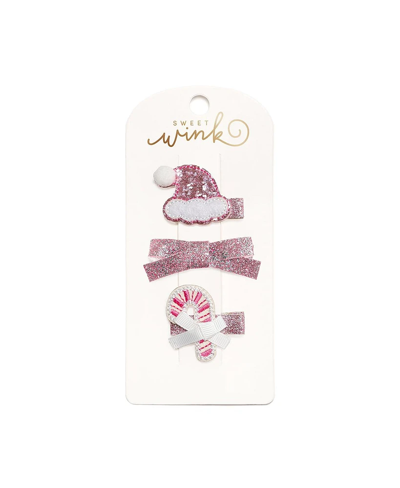 Sweet Wink Girls Pink Christmas Clip Set