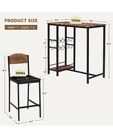 gaomon Bar Table Set for 2 with Footrest, Kitchen Dining Table with 2 Upholstered Chairs,Brown