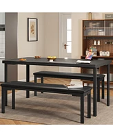 gaomon Kitchen Table and 2 Dining Benches Set, 3 Piece Dining Table Set for 4, Space-Saving Dinette for Kitchen