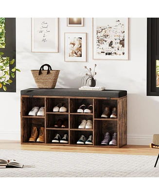 gaomon 41 Inches Shoe Bench with Cushion, Shoe Rack Bench, Ten Cubbies Storage Entryway Bench with Adjustable Shelves