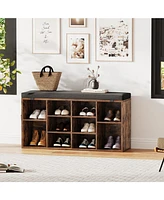gaomon 41 Inches Shoe Bench with Cushion, Shoe Rack Bench, Ten Cubbies Storage Entryway Bench with Adjustable Shelves