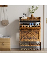 gaomon Shoe Cabinet with 2 Flip-Up Drawers, Hidden Shoe Storage Cabinet with Open Storage for Entryway, Hallway, Bedroom