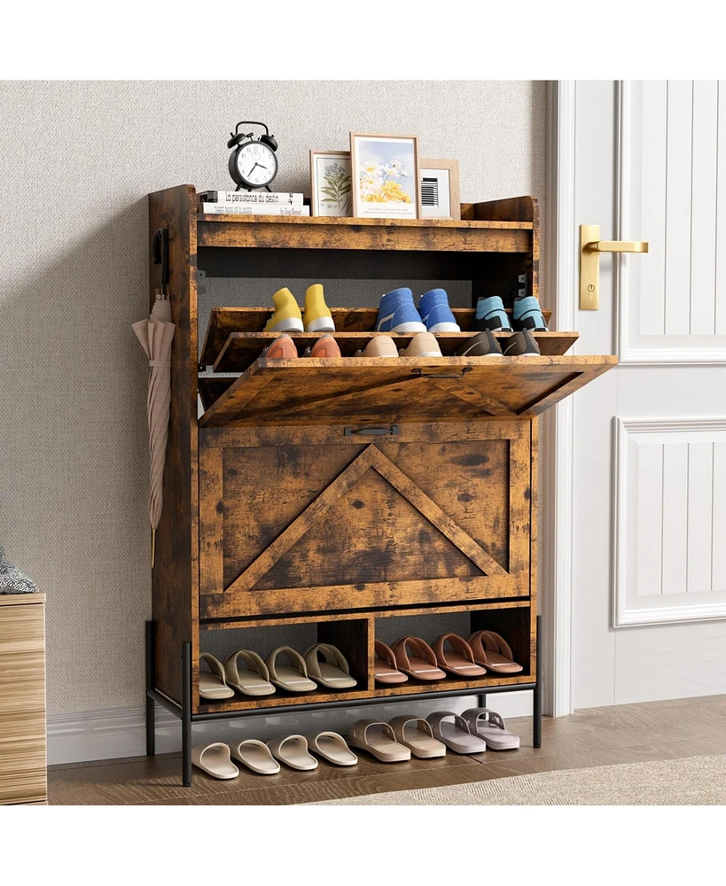 gaomon Shoe Cabinet with 2 Flip-Up Drawers, Hidden Shoe Storage Cabinet with Open Storage for Entryway, Hallway, Bedroom