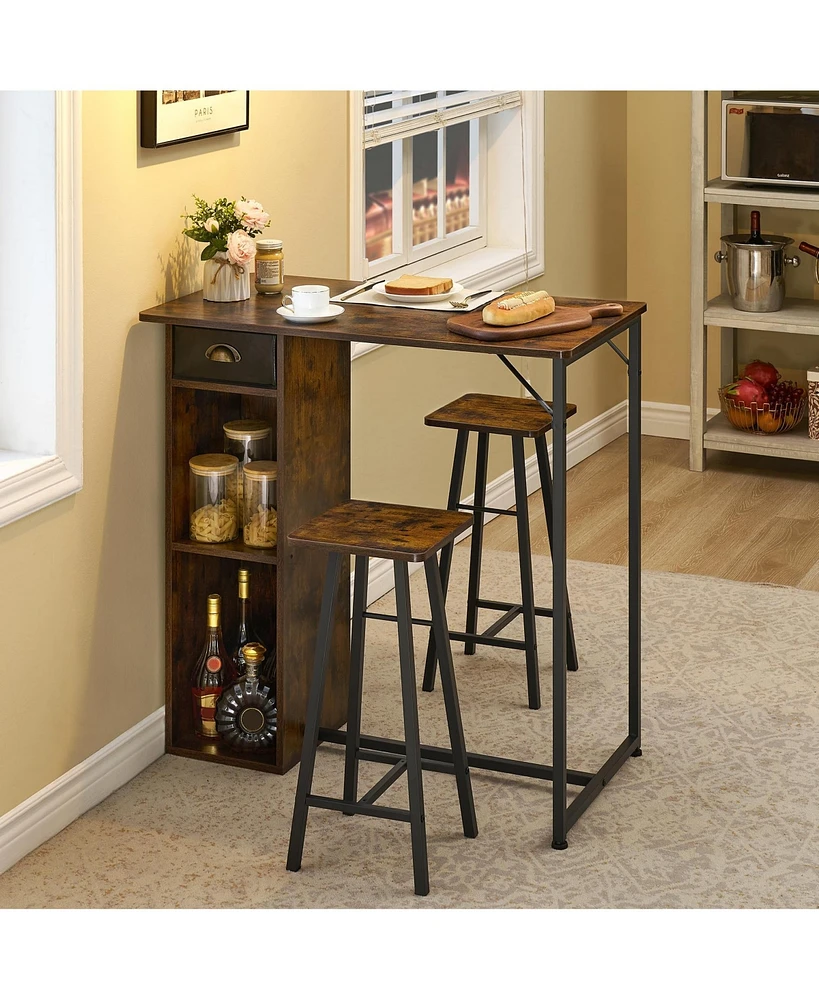 gaomon Small Bar Table and Chairs Set for 2, 3-Piece Bar Table Set with Storage Drawer & Shelf