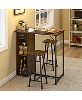 gaomon Small Bar Table and Chairs Set for 2, 3-Piece Bar Table Set with Storage Drawer & Shelf, Space Saving Table