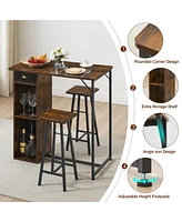 gaomon Small Bar Table and Chairs Set for 2, 3-Piece Bar Table Set with Storage Drawer & Shelf, Space Saving Table