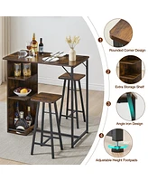 gaomon Small Bar Table and Chairs Set for 2, 3-Piece Bar Table Set with 3 Tier Storage Shelves, Space Saving Table