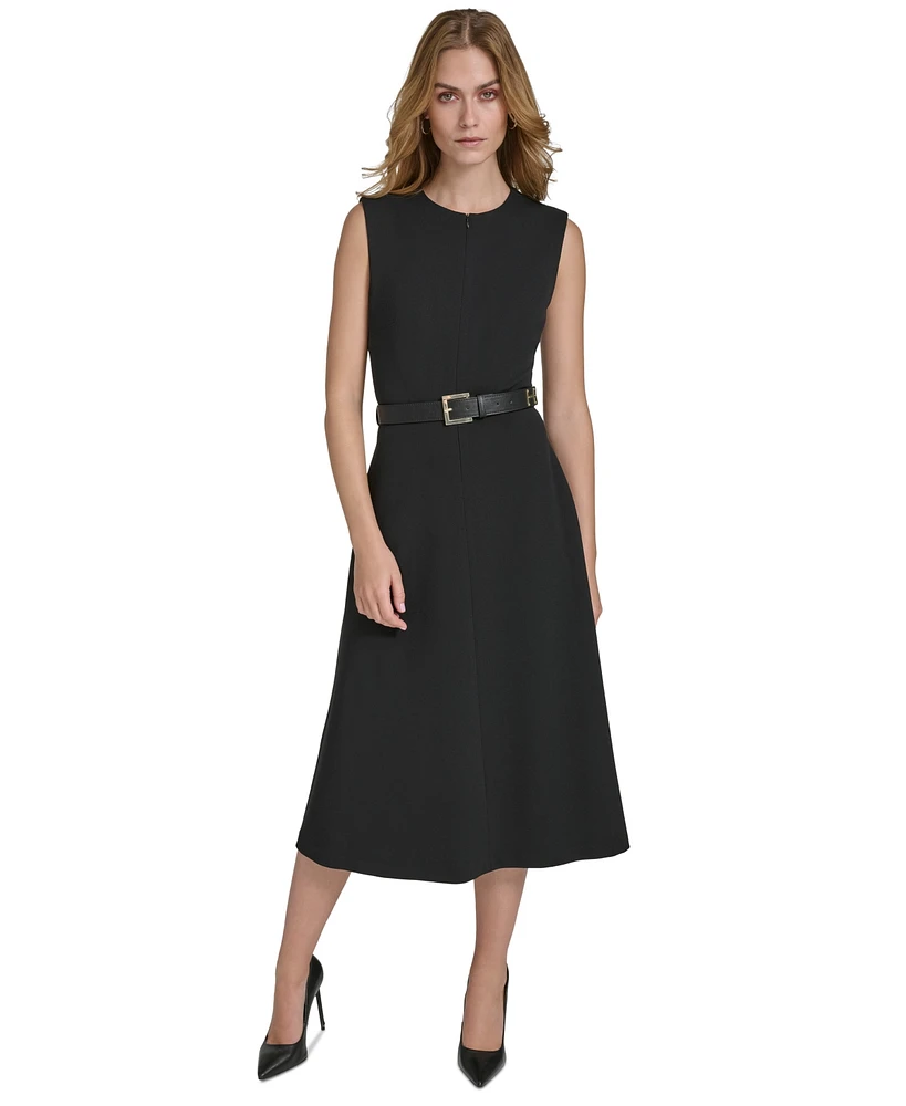 Halston Women's Scuba-Crepe Belted Midi Dress