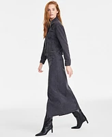 On 34th Women's Denim Front-Slit Braided-Trim Maxi Skirt, Exclusively at Macy's