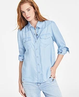 On 34th Women's Puffed-Shoulder Denim Shirt, Exclusively at Macy's