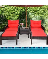 Vebreda 5 Pieces Patio Rattan Sofa Ottoman Furniture Set with Cushions