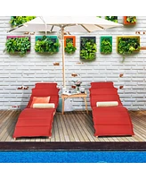 Inolait 3 Pieces Folding Patio Eucalyptus Wood Lounge Chair Set with Foldable Side Table
