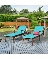 Inolait 3 Pieces Portable Patio Cushioned Rattan Lounge Chair Set with Folding Table