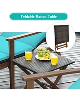 Inolait 3 Pieces Portable Patio Cushioned Rattan Lounge Chair Set with Folding Table