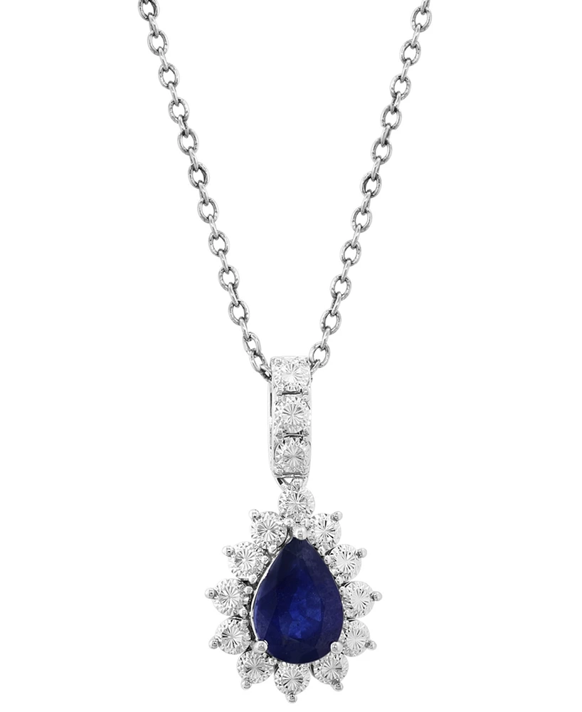 Effy Sapphire Halo Pendant Necklace (5/8 ct. t.w.) in 14k White Gold, 18" + 1" extender