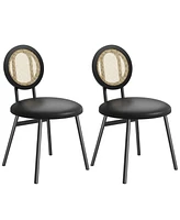 gaomon Dining Chairs Set of 2, Rattan Kitchen Chairs with Thicken Upholstered, Modern Dining Room Chairs Set of 2,Black