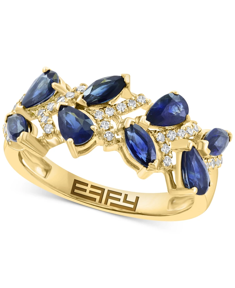 Effy Blue Sapphire (1-3/4 ct. t.w.) & Diamond (1/8 ct. t.w.) Statement Ring in 14k Yellow Gold