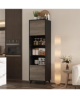 Famapy Black 2 Wood Grain Door Cabinet