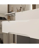 Famapy White Closet Drawer Vanity With Light Mirror And Stool