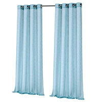 Kate Aurora 2 Piece Silver Sparkly Semi Sheer Trellis Quatrefoil Grommet Top Window Curtain Panels
