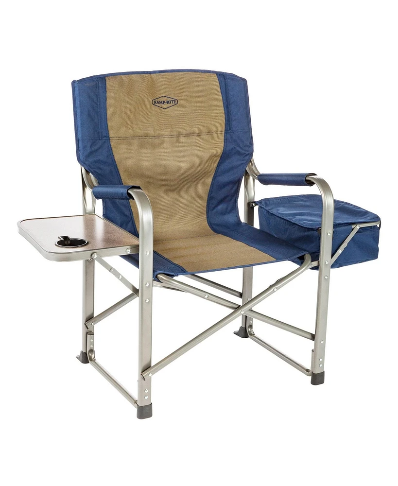 Kamp-Rite Portable Director's Chair w/Cooler, Cup Holder, & Side Table, Navy/Tan