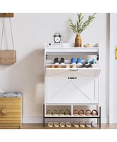 gaomon Shoe Cabinet with 2 Flip-Up Drawers, Hidden Shoe Storage Cabinet with Open Storage for Entryway, Hallway, Bedroom, Shoe Organizer Cabinet with