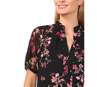 CeCe Women's Puff-Sleeve Floral Blouse