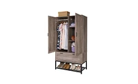 Slickblue Fch Mdf & Particleboard Triamine Veneer 2 Doors 1 Pump Wooden Wardrobe Grey