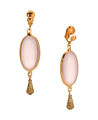 2028 Gold-Tone Glass Oval Clip Earrings