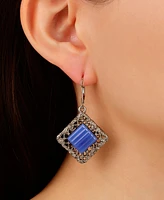 2028 Glass Rectangle Filigree Drop Earrings