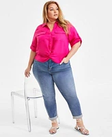 I.N.C. International Concepts Plus Size Linen Twist Hem Shirt Boyfriend Jeans Exclusively At Macys