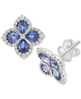 Effy Blue Sapphire (1-3/8 ct. t.w.) & Diamond (1/3 ct. t.w.) Flower Stud Earrings in 14k White Gold