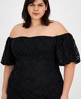 Emerald Sundae Plus Off-the-Shoulder Lace Gown, Created for Macy's