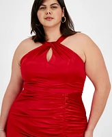 Emerald Sundae Plus Size Sateen Shirred Halter Gown, Created for Macy's