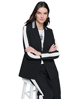 Karl Lagerfeld Paris Petite Striped Pleated-Sleeve Jacket