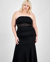 Pear Culture Trendy Plus Strapless Mesh Gown, Created for Macy's