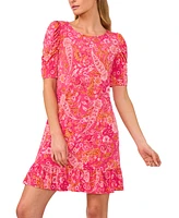 CeCe Women's Shirred-Sleeve Ruffle Hem Dress