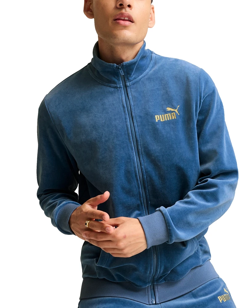 Puma Men's Minimal Gold-Tone Logo Velour Track Jacket