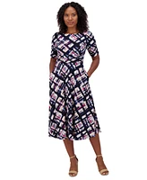 Jessica Howard Women's Printed Ruched-Sleeve Midi Dress