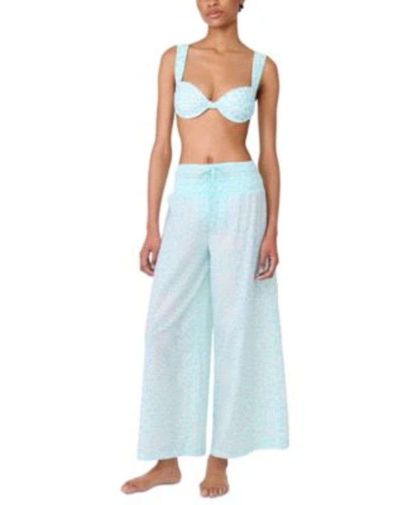 Kate Spade New York Womens Shirred Strap Bikini Top Cotton Smocked Waist Cover Up Pants