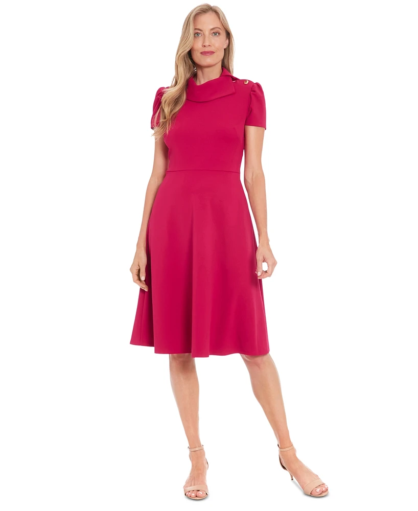 London Times Women's Asymmetric-Collar Button-Detail Dress