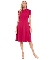 London Times Women's Asymmetric-Collar Button-Detail Dress