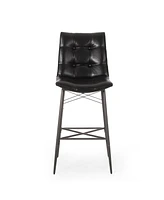 Streamdale Furniture Modern Eiffel-Inspired Bar Stools: Button-Tufted Leather, Iron Base