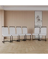 Modern Dining Chairs, Pu Faux Leather High Back Upholstered Side Chair with C-shaped Tube. Black Metal Legs for Dining Room Kitchen Vanity Patio Club