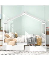 Slickblue House Platform Bed with Two Storage Drawers for Space-Saving and Stylish Bedroom Organization