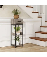 Costway 1 Pack 3 Tier Indoor Tall Plant Stand with Drawer Anti-tipping Devices Display Shelf