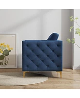 Accent Chair for Living Room Upholstered Arm Chair with Metal Legs Navy Blue Velvet